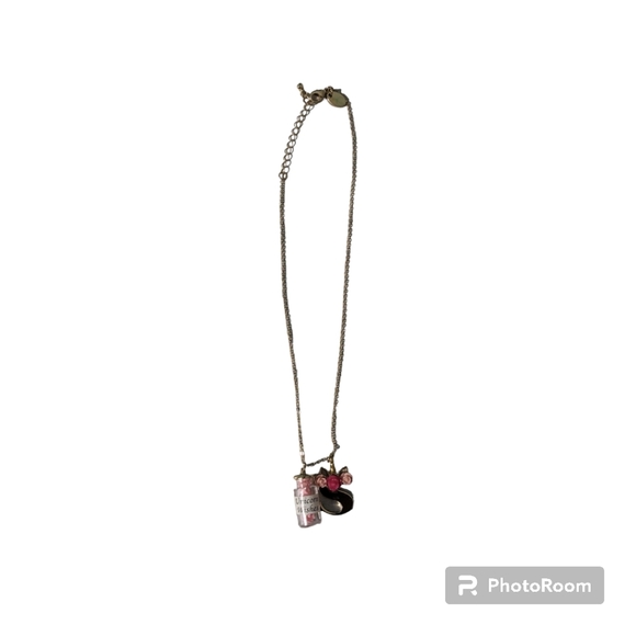 Letter 'S' and Bottled Charm Pendant Necklace. Gold/Pink - Picture 3 of 6